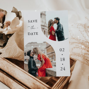 Modern White Script 2 Photo Wedding Save The Date