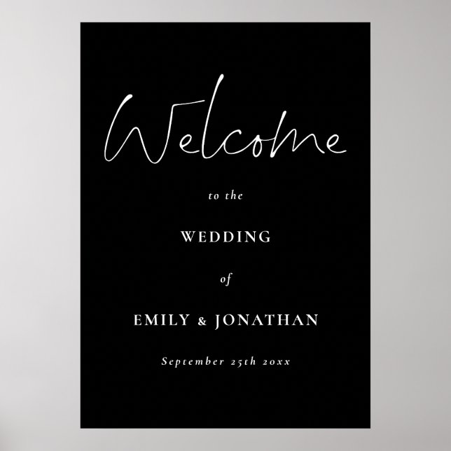 Modern White Script Black Welcome to Wedding Poste Poster (Front)