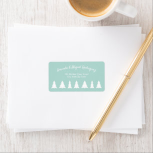 Modern White Script Christmas Trees on Mint Green Label