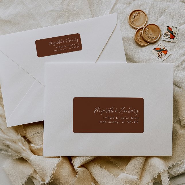 Modern White Script Coffee Brown Return Address (Creator Uploaded)