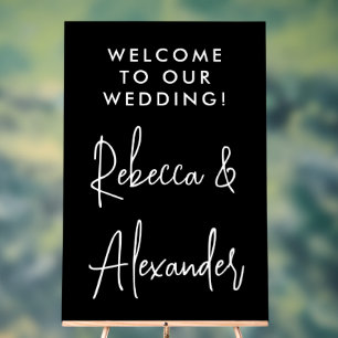 Modern White Script Couples Names Wedding Welcome Acrylic Sign