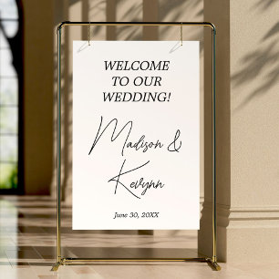 Modern White Script Couples Names Wedding Welcome Window Cling