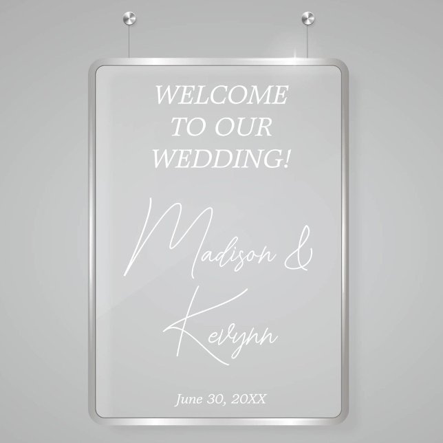 Modern White Script Couples Names Wedding Welcome  Window Cling (Creator Uploaded)