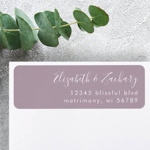 Modern White Script Dusty Lavender Return Address