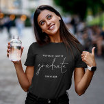 Modern White Script Graduate Name 2024 Graduation  T-Shirt<br><div class="desc">Modern White Script Graduate Name 2024 Graduation. Minimalist elegance with Graduate in a modern stylish set script in white.  Easily personalise your name and the year.</div>