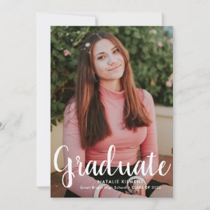Modern White Script Graduate Photo Graduation Announcement