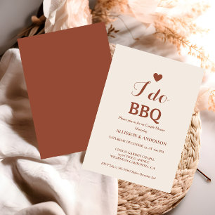 Modern white script i do bbq Bridal Shower Couple Invitation