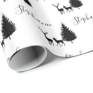Modern White Script "Merry Christmas" and Deer Wrapping Paper