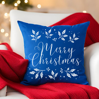 Modern White Script Merry Christmas Throw Pillow