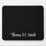 Modern White Script Monogram Black Mouse Mat<br><div class="desc">Modern professional monogram black mousepad with your name in a stylish white script.</div>