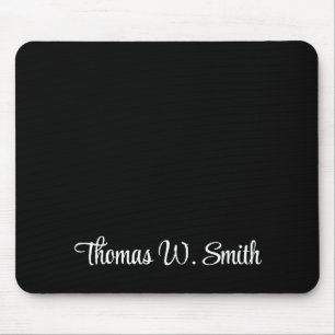 Modern White Script Monogram Black Mouse Mat