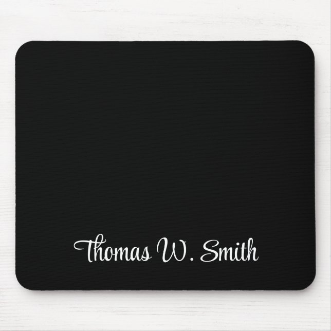 Modern White Script Monogram Black Mouse Mat (Front)