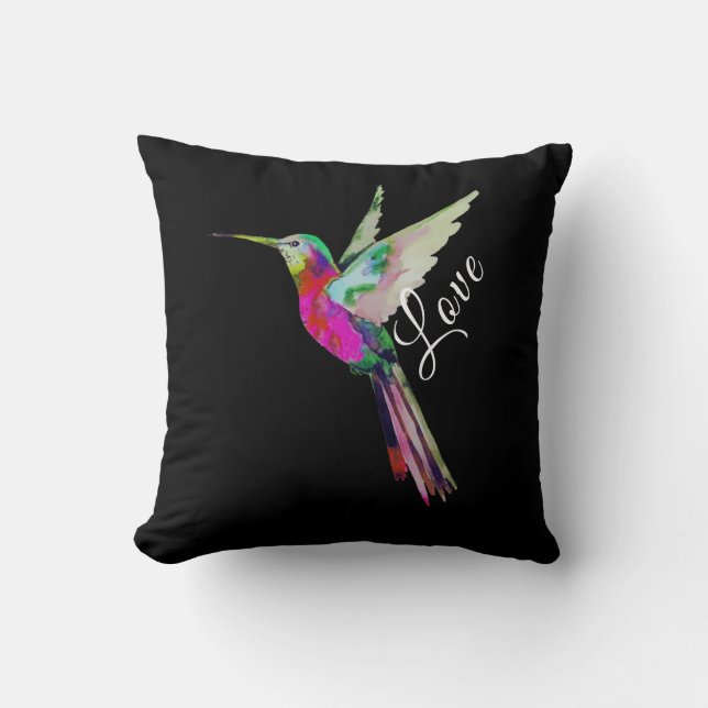 Modern White Script Peace Colourful Hummingbird   Cushion (Front)