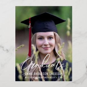 Modern White Script Photo Foil Invitation