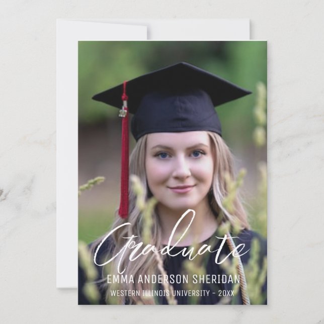 Modern White Script Photo Foil Invitation (Front)