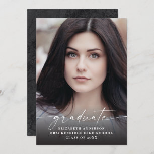 Modern White Script Photo Graduation Announcement