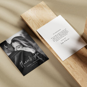 Modern White Script Photo Wedding Thank You Card