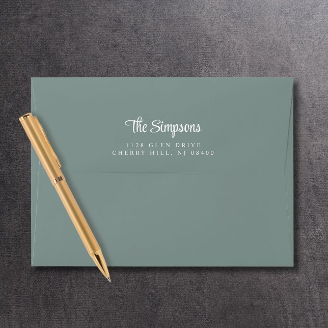 Modern White Script Sage Green Return Address Envelope (Creator Uploaded)