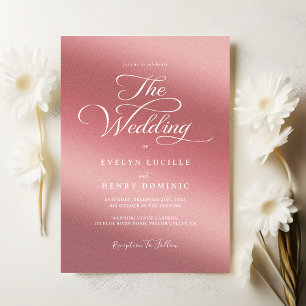 Modern White Script Typography Rose Gold Wedding Invitation
