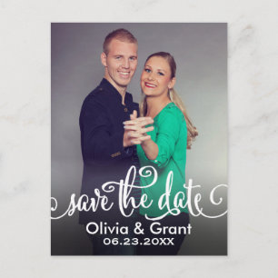 Modern White Script Writing Photo Save the Date Announcement Postcard