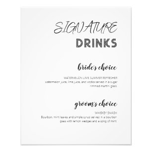 Modern White Signature Drinks Wedding Bar Poster
