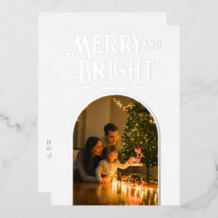 Modern White & Silver Christmas Photo Foil Holiday Card