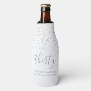 Modern White Silver Confetti 30th Birthday Bottle Cooler