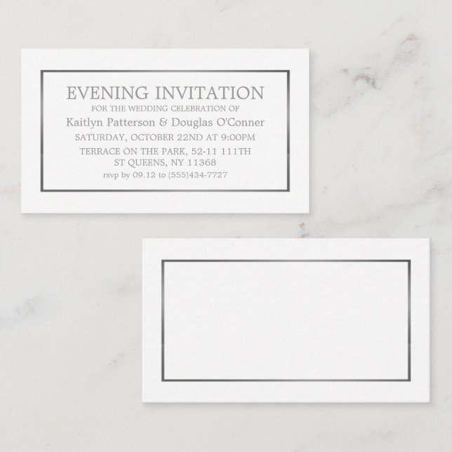Modern White & Silver Evening Event Ticket Invite (Front/Back)