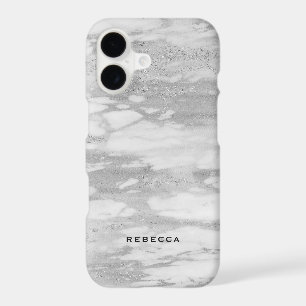 Modern White & Silver faux Glitter Marble