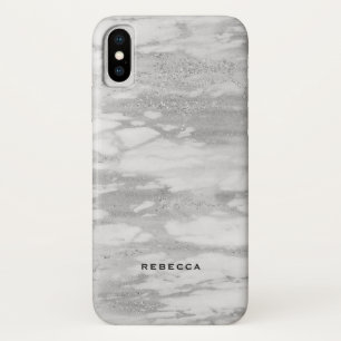 Modern White & Silver faux Glitter Marble iPhone X Case