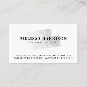 Modern white silver foil brushstroke logo photo business card