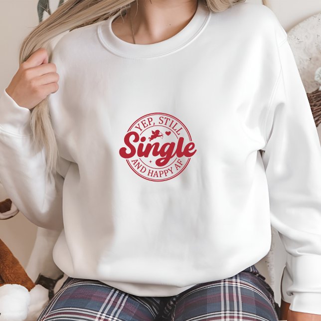 Modern White Single and Happy Print Sweatshirt (Modern White Single and Happy Print Sweatshirt)