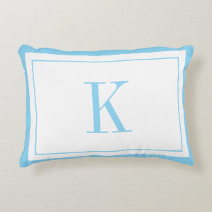 Modern white &sky blue monogram decorative cushion