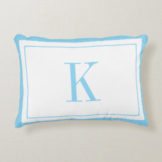 Modern white &sky blue monogram decorative cushion