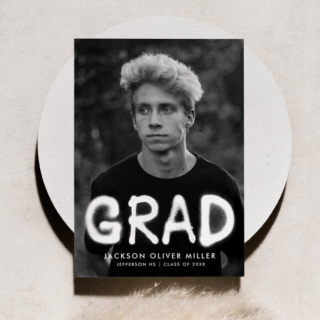 Modern White Spray Paint Photo Graduation Announcement (Creator Uploaded)
