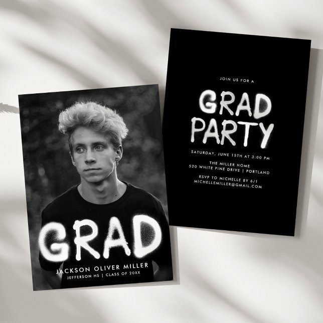 Modern White Spray Paint Photo Graduation Party Invitation (Creator Uploaded)