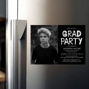 Modern White Spray Paint Photo Graduation Party Magnetic Invitation