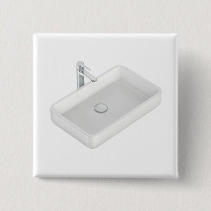Modern white square bathroom sink with silver fauc 15 cm square badge