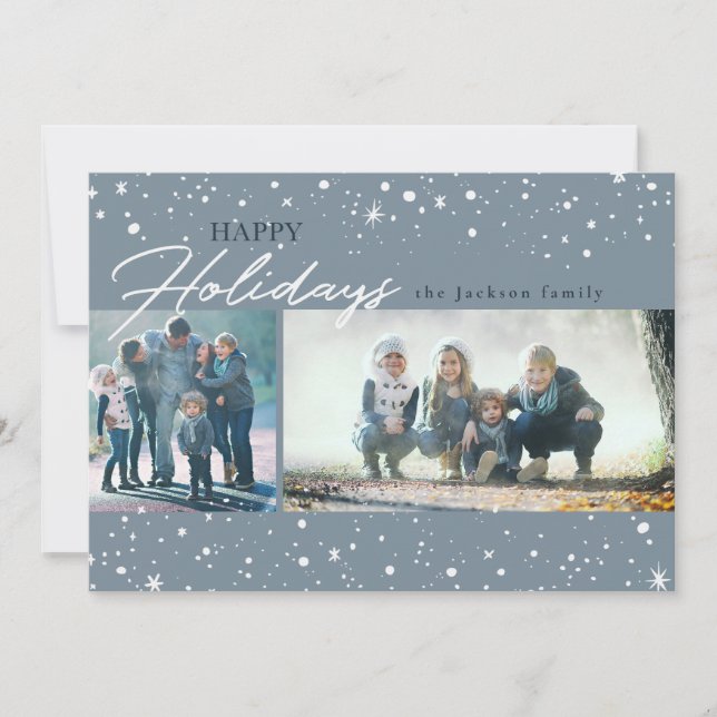 Modern white stars & dots on grey Holiday greeting (Front)