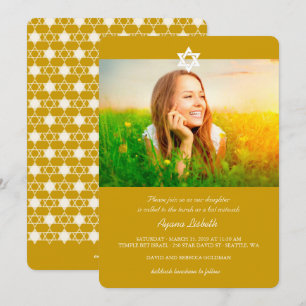 Modern White Stars Of David Bat Mitzvah Invite