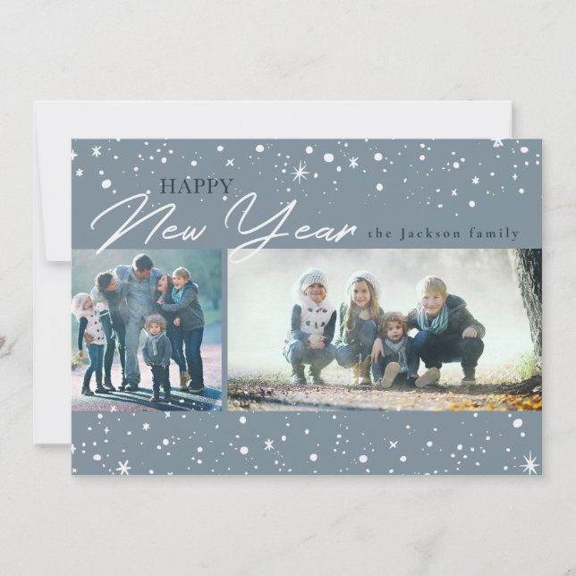 Modern white stars on grey New Year greeting Holiday Card (Front)
