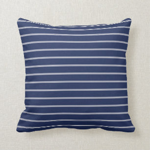 Modern White Stripe on Navy Blue Chic Cushion