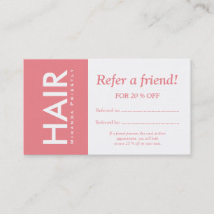 Modern White Sunny Pink Hair Makeup Refer a Friend Referral Card