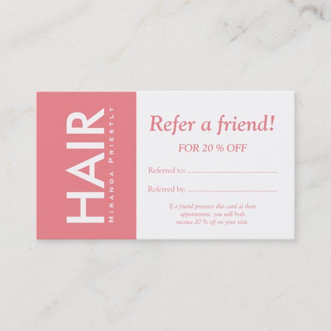 Modern White Sunny Pink Hair Makeup Refer a Friend Referral Card (Front)