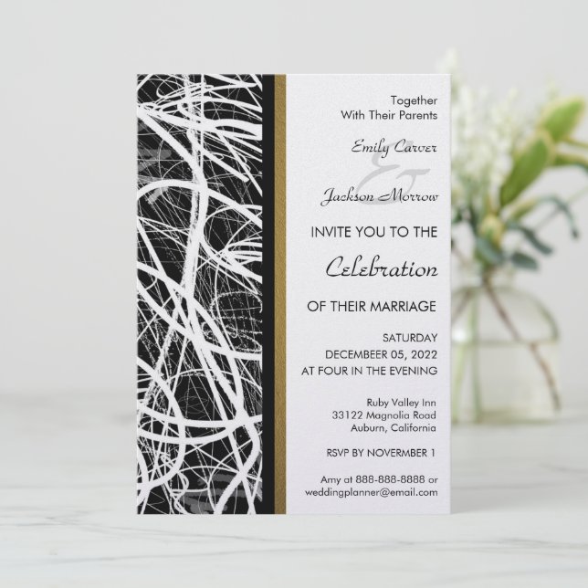 Modern White Swirl Wedding Invitation (Standing Front)