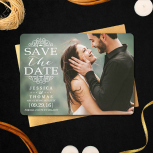 Modern White Swirls   Custom Photo Save The Date
