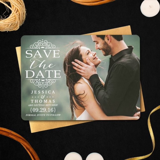 Modern White Swirls | Custom Photo Save The Date (Creator Uploaded)