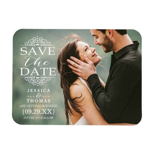 Modern White Swirls | Custom Photo Save The Date Magnet (Horizontal)