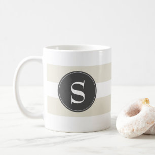 Modern White, Taupe, Black Monogram Coffee Mug