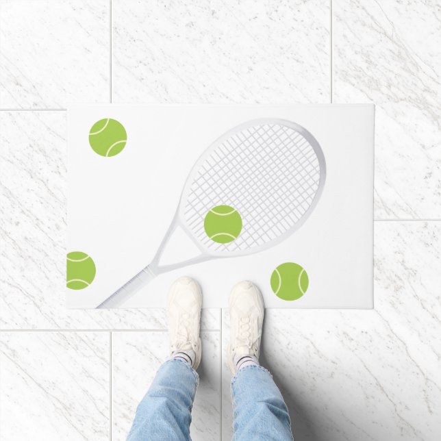 Modern White Tennis Racket Ball Rug Doormat (Indoor)